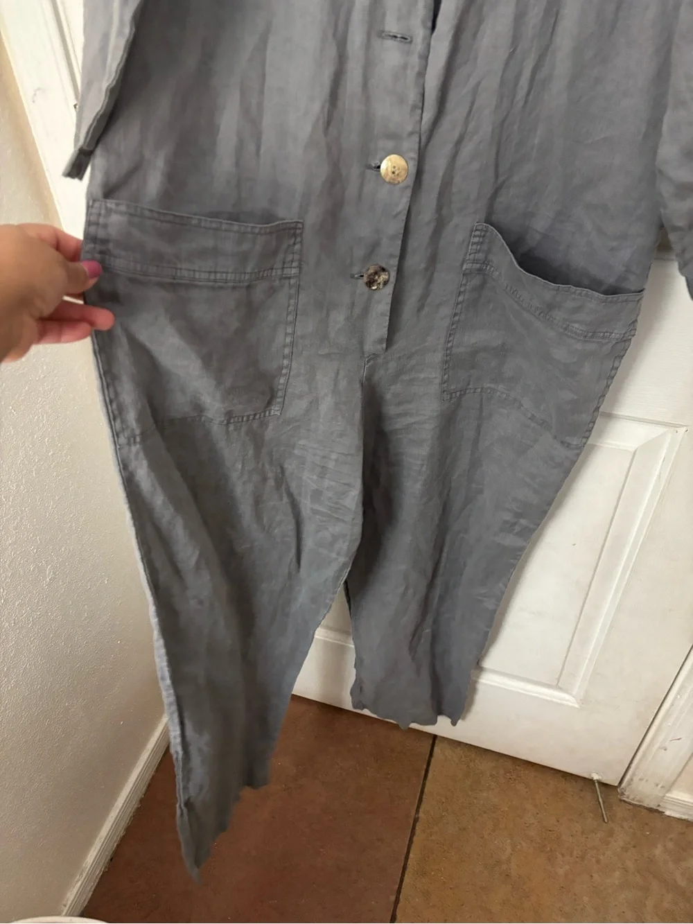ZARA Women's Gray Linen Jumpsuit